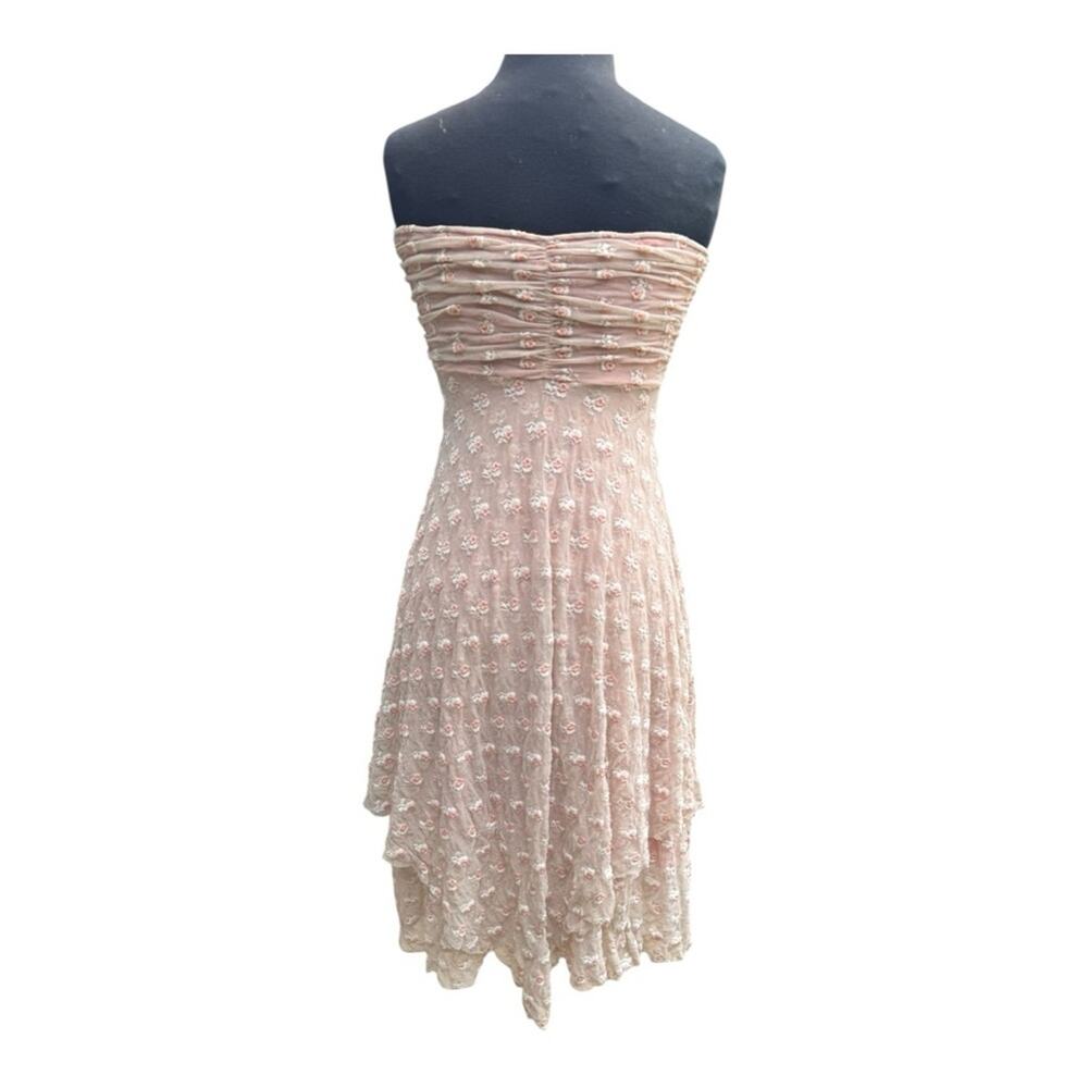 Y2K Free People Boho Fairy Strapless Ruched Floral Mesh Dress Size M Romantic - Picture 5 of 8